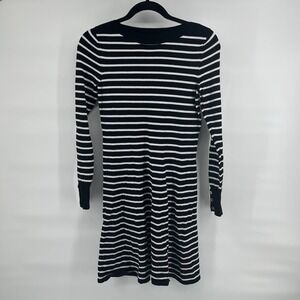 Loft Women's Sweater Dress Size XS Striped Black White Stretch Knee Length